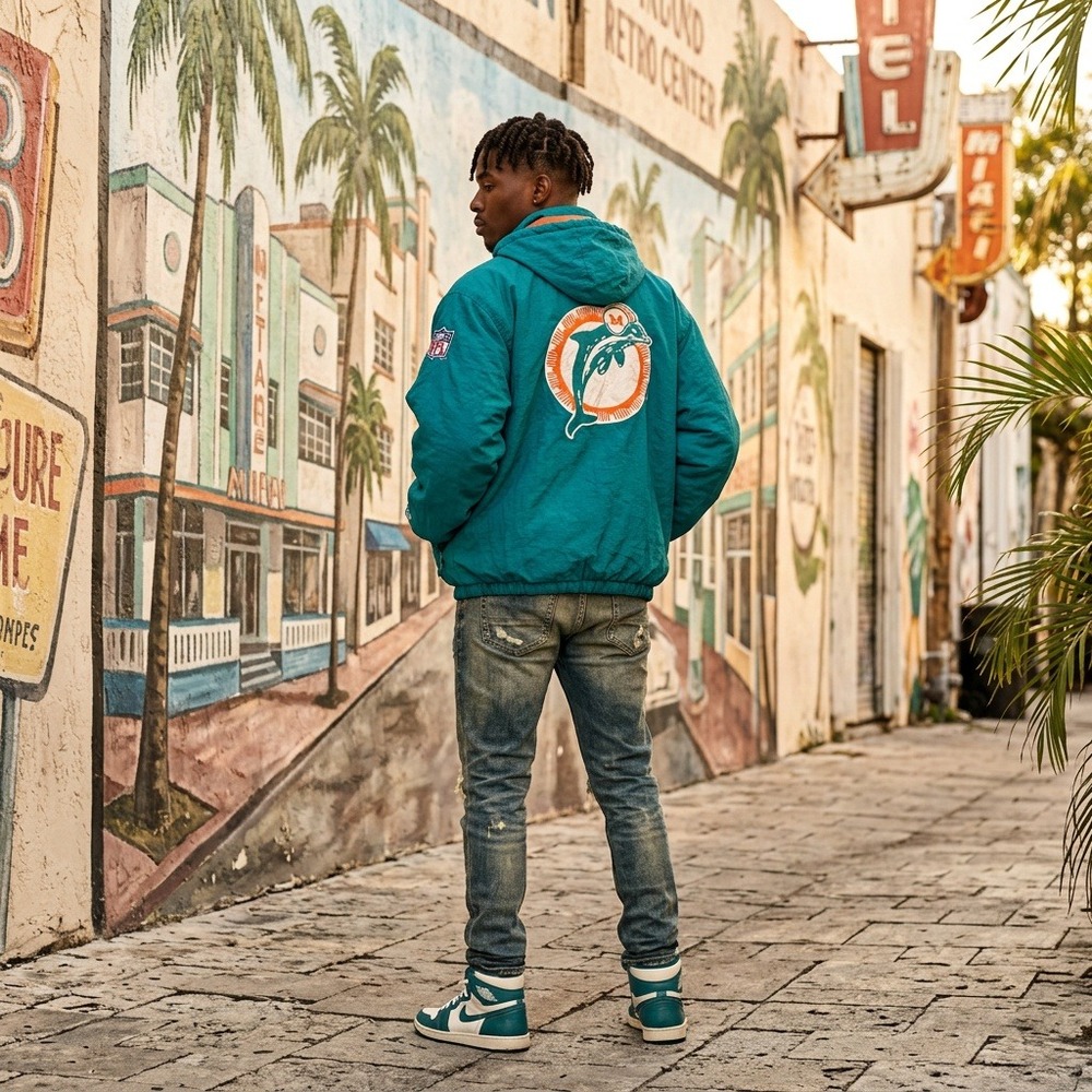 Vintage 90s Starter Miami Dolphins Pro Line Hooded Jacket Mens L Teal NFL